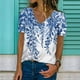 thumbnail image 1 of ICHUANYI Clearance Women Fashion Summer Sexy Fold Printed Regular Women Short Sleeves V Neck Button Top(Blue, L) ICHUANYI WER2023081018238, 1 of 5