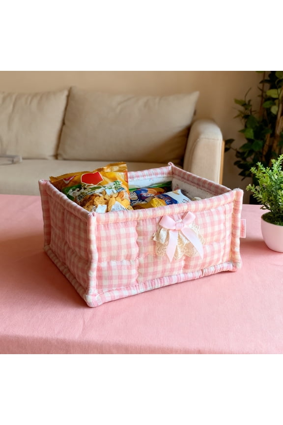 Desktop Storage Basket Snack Sundries Organizer, Cotton Cosmetic Makeup Bag for Bedroom Living Room, Portable Household Tidy Bin, D