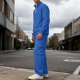 thumbnail image 5 of Domzest Mens Track Suits 2 Piece Set Tracksuits Joggers Hooded Zipper Comfort Fall Sport Long Sleeve Athletic Round Neck Suits Sets Blue XL-Large, 5 of 7