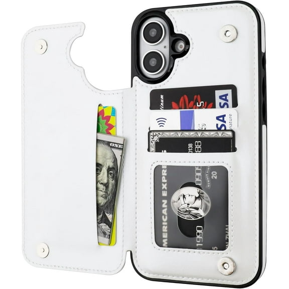 REQO Compatible with iPhone 16 Plus Wallet Case with Card Holder, PU Leather Kickstand Card Slots Case, Double Magnetic Clasp and Durable Shockproof Cover 6.7 Inch