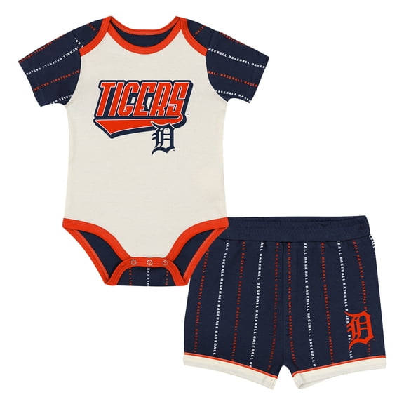 Infant Outerstuff White/Navy Detroit Tigers Lead Run Diaper Cover Bodysuit & Shorts Set