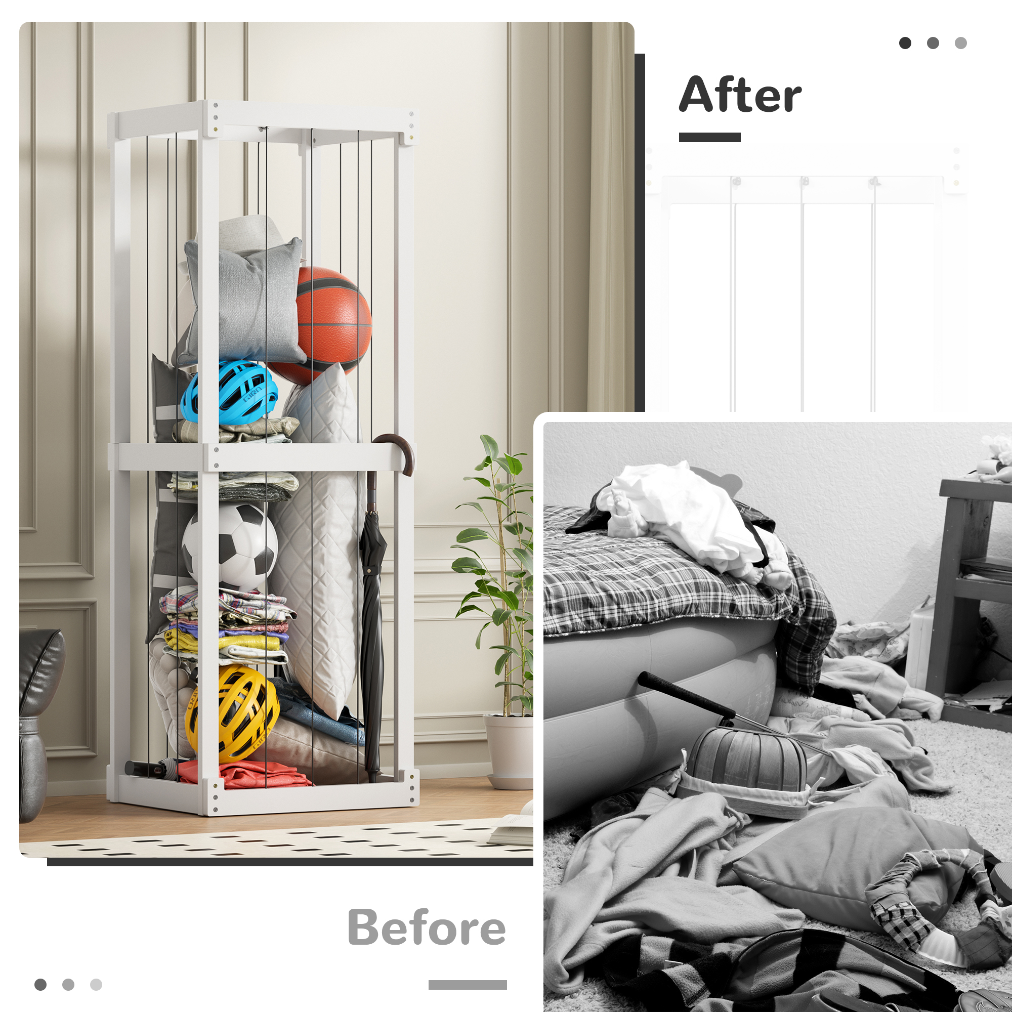 Signature Fitness Multi-Purpose Wooden Storage Rack，with Elastic Bands，for Toys, Clothes, and Household Items, Space-Saving，for Bedroom, or Playroom