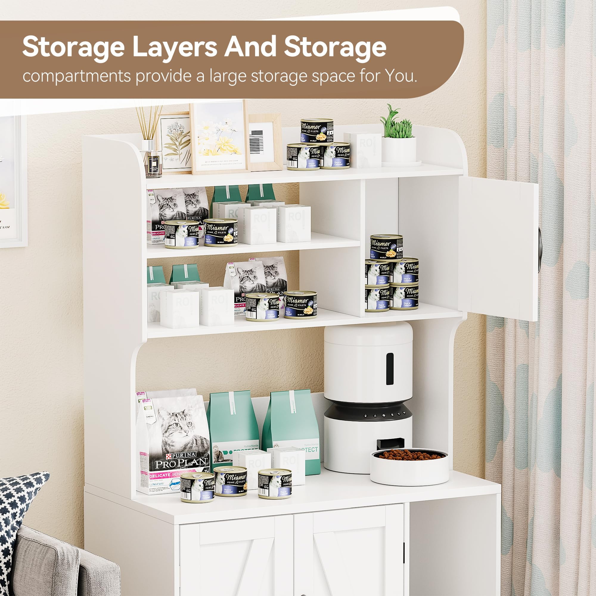 Faitaliicy Hidden Cat Litter Box Enclosure With Storage Shelves Wood Sturdy Cat Washroom Storage Cabinet Fit Most of Litter Box Indoor Cat House Furniture With Cat Scratching Pad