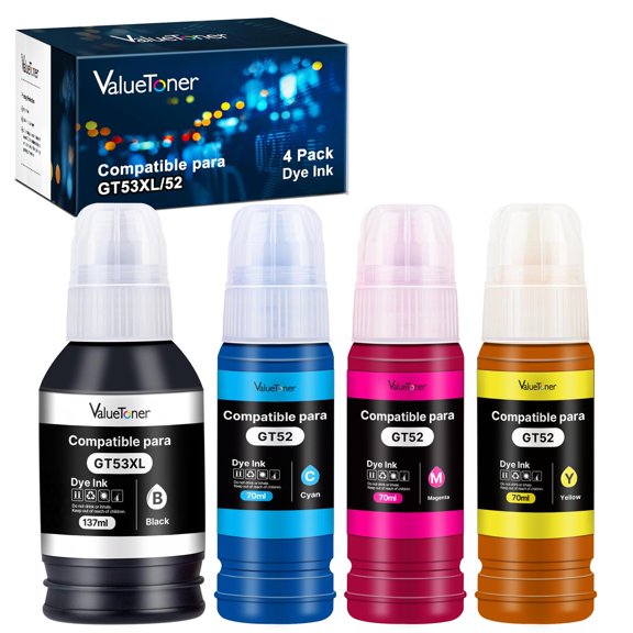 Botella de Tinta Compatible Valuetoner para HP GT52 GT53XL Multicolor para Impresoras Deskjet Series