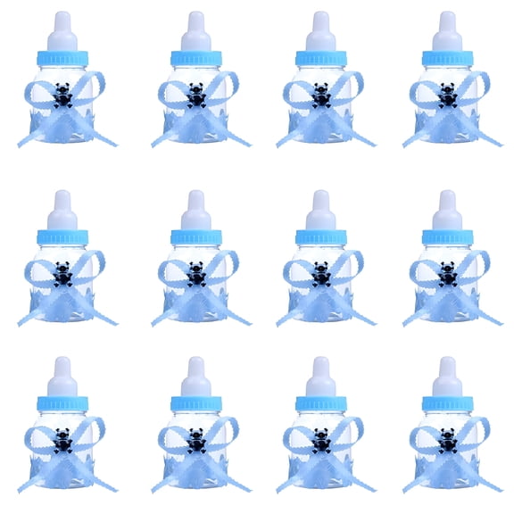 BESTSKY 12Pcs Baby Bottle Shower Favor Plastic Candy Bottles Baby Shower Decorations/Supplies for Boys Girls Babies Baptism Birthday Party Blue Baby Boy Baby Shower Decorations