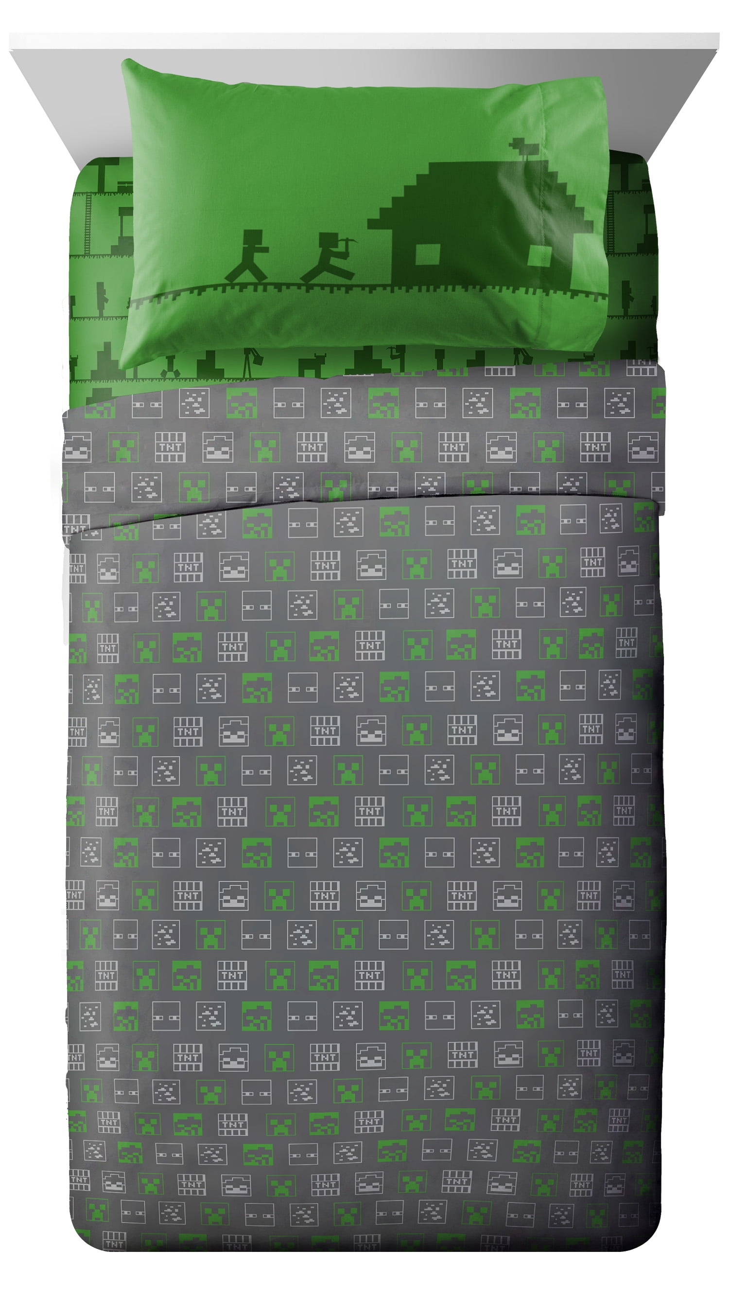 Minecraft Icon Adventure Kids 4-Piece Full Sheet Set, Microfiber, Green, Mojang