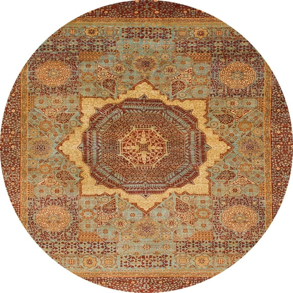 Ahgly Company Indoor Round Abstract Brown Oriental Area Rugs, 8' Round