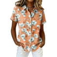 thumbnail image 2 of Women Hawaiian Beach Shirt Soft Cool Tropic Print Short Sleeve V Neck Button Down Vacation Tops Orange 2XL, 2 of 5