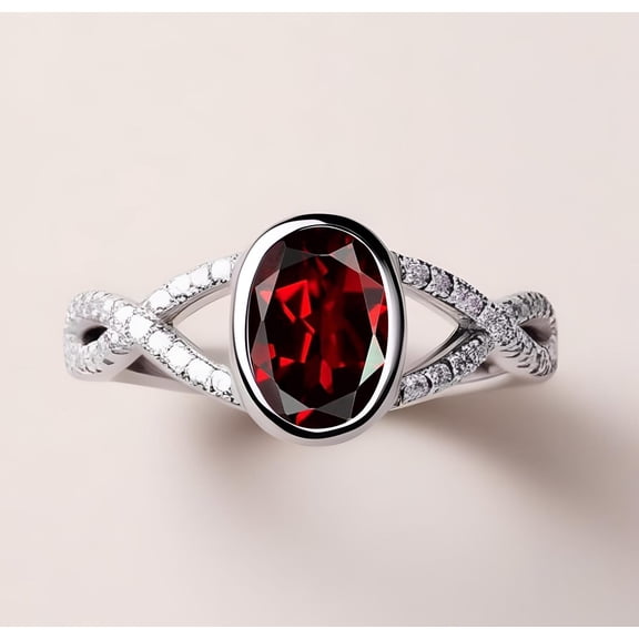 Oval Red Garnet 925 Silver Engagement Bridal Ring For Her Wedding Ring Anniversary Gift Promise Ring Birthday Gift