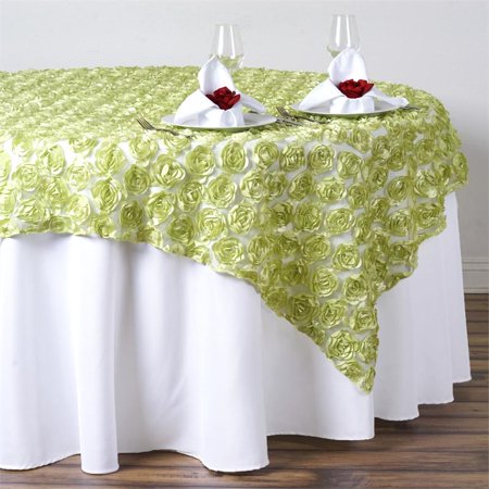 

BalsaCircle 72 x 72 Tea Green Square Raised Roses Lace Table Overlays Wedding Tablecloth Linens