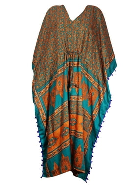 Mogul Women's Gypsy Chic Beach Kaftan Cover Ups Pom Pom Bikini Dress Maxi Caftan 3X