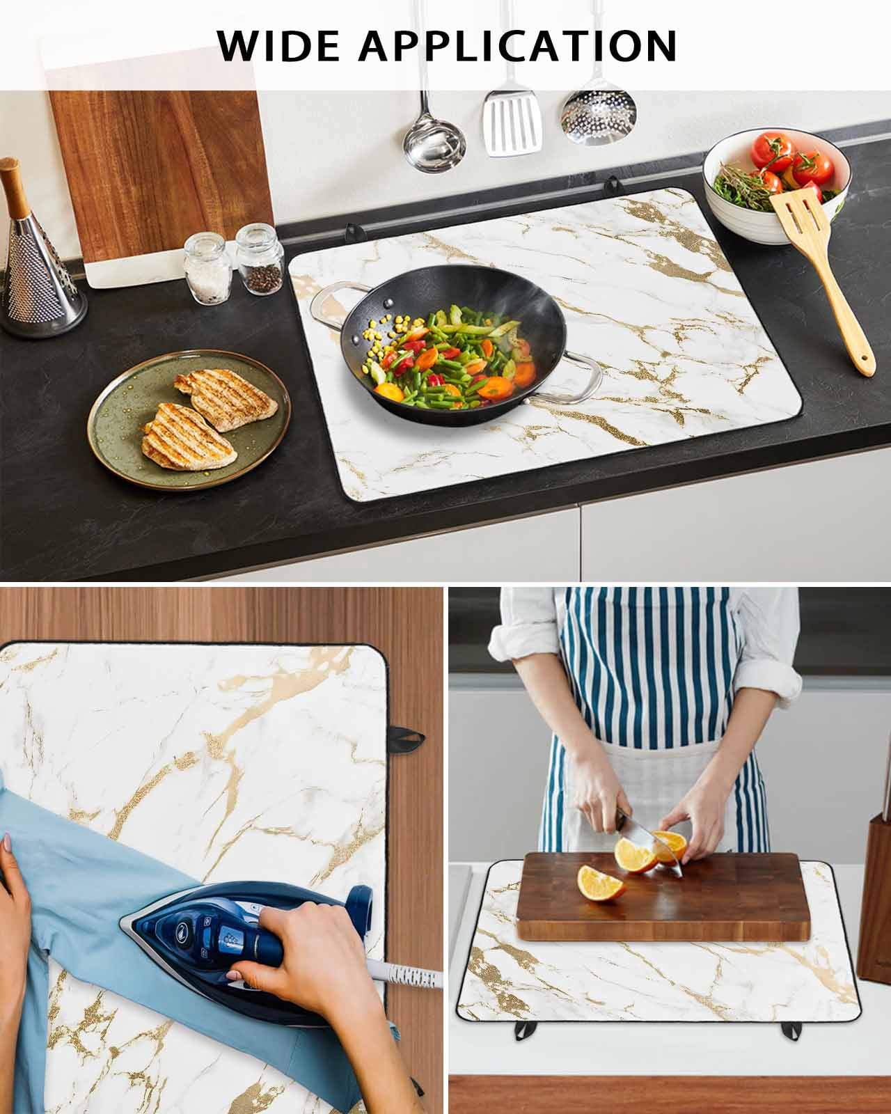 nqOlkjepod Large Induction Cooktop Protector Mat 36"x21", White Gold Abstract Stove Top Covers for Electric Stove, Modern Marble Geometric Decorative Stove Burner Cover Mats, Glass Top Stove Cover