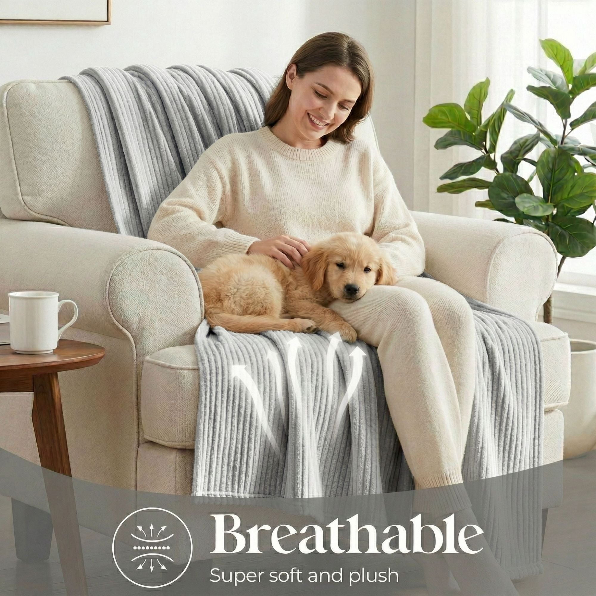 Superior Kacey Ribbed Fluffy Fleece Blanket, King Size, Platinum