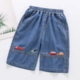 thumbnail image 4 of Ticikt Boys' Cotton Denim Capri Shorts, Elastic Waist Car Embroidered Summer Pants,Dark Blue,7-8 Years, 4 of 6