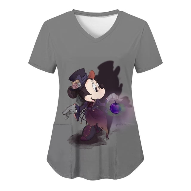 Disney Tops Pocket T-shirt Hospital T-shirts V Neck Minnie Mouse Top Women 2023 Mickey Nurse Uniform Woman Clothes Tees Women'sXXL Gao Jinjia LED
