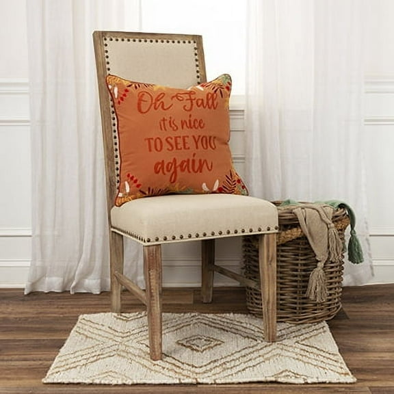 Rizzy Home Harvest Rust/Orange Sentiment - "Oh Fall It Is Nice To See You Again" Cotton 20"x20" Poly Filled Decorative Throw Pillow