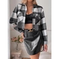 thumbnail image 2 of Hotian Women Plaid Crop Jacket Long Sleeve Womens Shacket With Pocket Black XS, 2 of 5