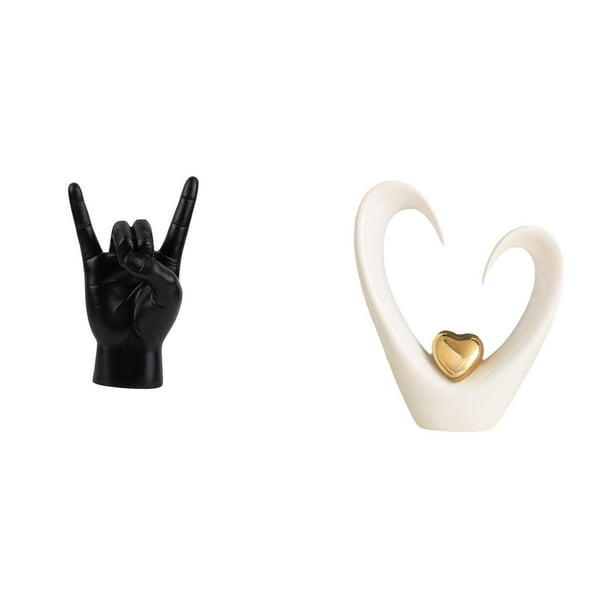 Estatua del gesto de la roca,Estatuas y figuras de dedos con gestos de música rock,Figura de escritorio,Escultura de corazón para escritorio,oficina,decoración del hogar,Figura decorativa de