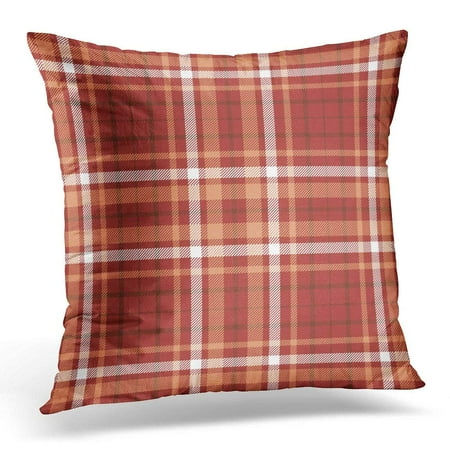 Checkered Sofa Pillows CMFUN Checkered Tartan Plaid Pattern Design in Pale Orange White Brown Stripes on Dark Red Bandana Throw Pillow Case Pillow Cover Sofa Home Decor 16x16 Inches ()