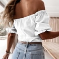 thumbnail image 4 of Blusa Informal Elegante Para Mujer, Blusa de Un Hombro, Manga Corta, Botones Sólidos Odeerbi ODB163325, 4 of 8