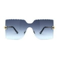 thumbnail image 2 of Womens Wave Beveled Lens Oversize Shield Rimless Fashion Sunglasses Gold Navy, 2 of 4