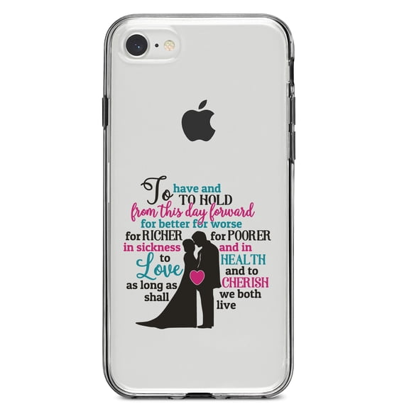 DistinctInk Clear Shockproof Hybrid Case for iPhone 7 8 SE (2020 Model) 4.7" Screen TPU Bumper Acrylic Back Tempered Glass Screen Protector - To Have & To Hold From This Day Forward