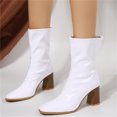 thumbnail image 2 of NECHOLOGY Botas Mujer Adulto Femenino Zapatos Botines para mujer Vintage Color sólido Cuero Cabeza cuadrada Grano de Grueso Tacón Botas de moda (White, 8), 2 of 7