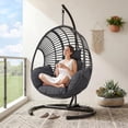 thumbnail image 3 of CHINNLUU Oversized Hanging Egg Chair with Stand, Outdoor Indoor Wicker Swing Chair with UV-Resistant Cushions and Rain Cover, 400lbs Capacity Patio Hammock Chair for Backyard, Balcony, Black, 3 of 14