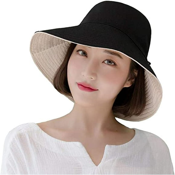 Wearing black and rice on both sides, women's hats, foldable hats in summer, sun protection, UV resistant cotton, summer holiday gardening, women's sun hats, fisherman hats, sun shading