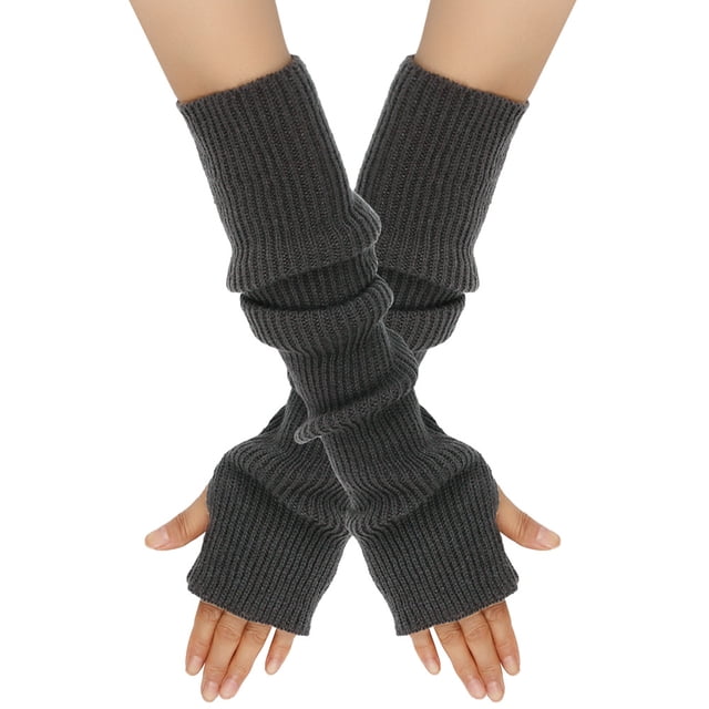 Guantes de lana de otoño e invierno para mujer, cálidos, de color sólido, acrílico, con brazo alargado, manga larga para usar con los dedos, a la moda