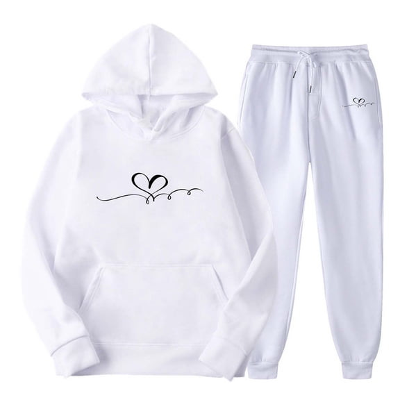 Jogger Sets for Women 2 Piece Baggy Fit Funny Heart Print Track Suits Soft Solid Color Sweatsuits Set with Pockets