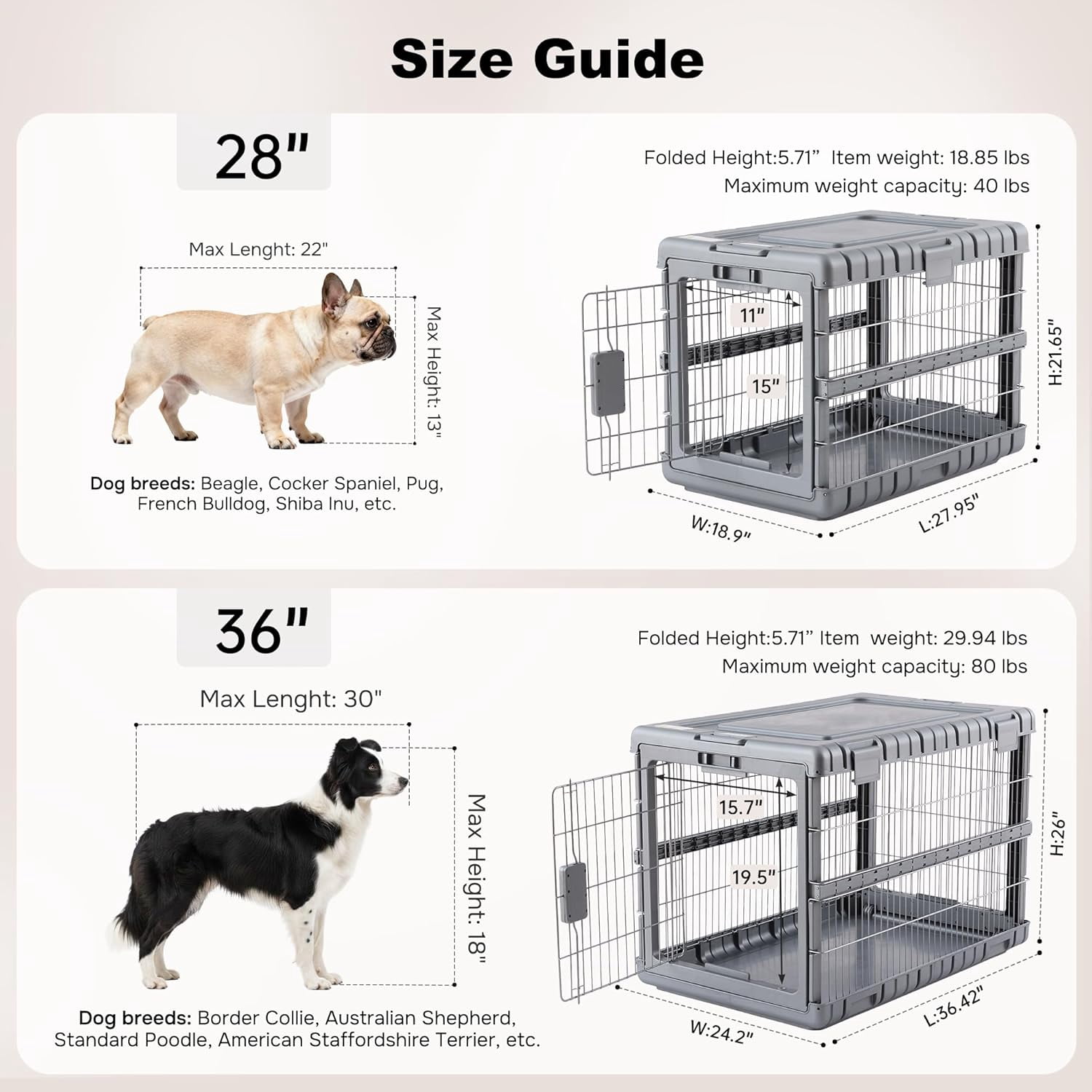 Collapsible Dog Crate for Dogs - 28" L Heavy Duty Dog Kennel No Tools Required with 4 Sides Steel Foldable Cage for Dogs Indoor Furniture, Portable Carrier with 2 Smooth Wheels, Gunmetal