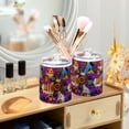 thumbnail image 3 of Yayeee 2 Pack Qtip Holder Bathroom Cotton Swab Canister with Lid Clear Dispenser Set, Purple Simple Triangles, 3 of 6