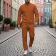 thumbnail image 2 of 2 Piece Sets for Men Solid High Neck Jacquard Knit Long Sleeve Thermal Set Casual Two Piece Tracksuit, 2 of 9