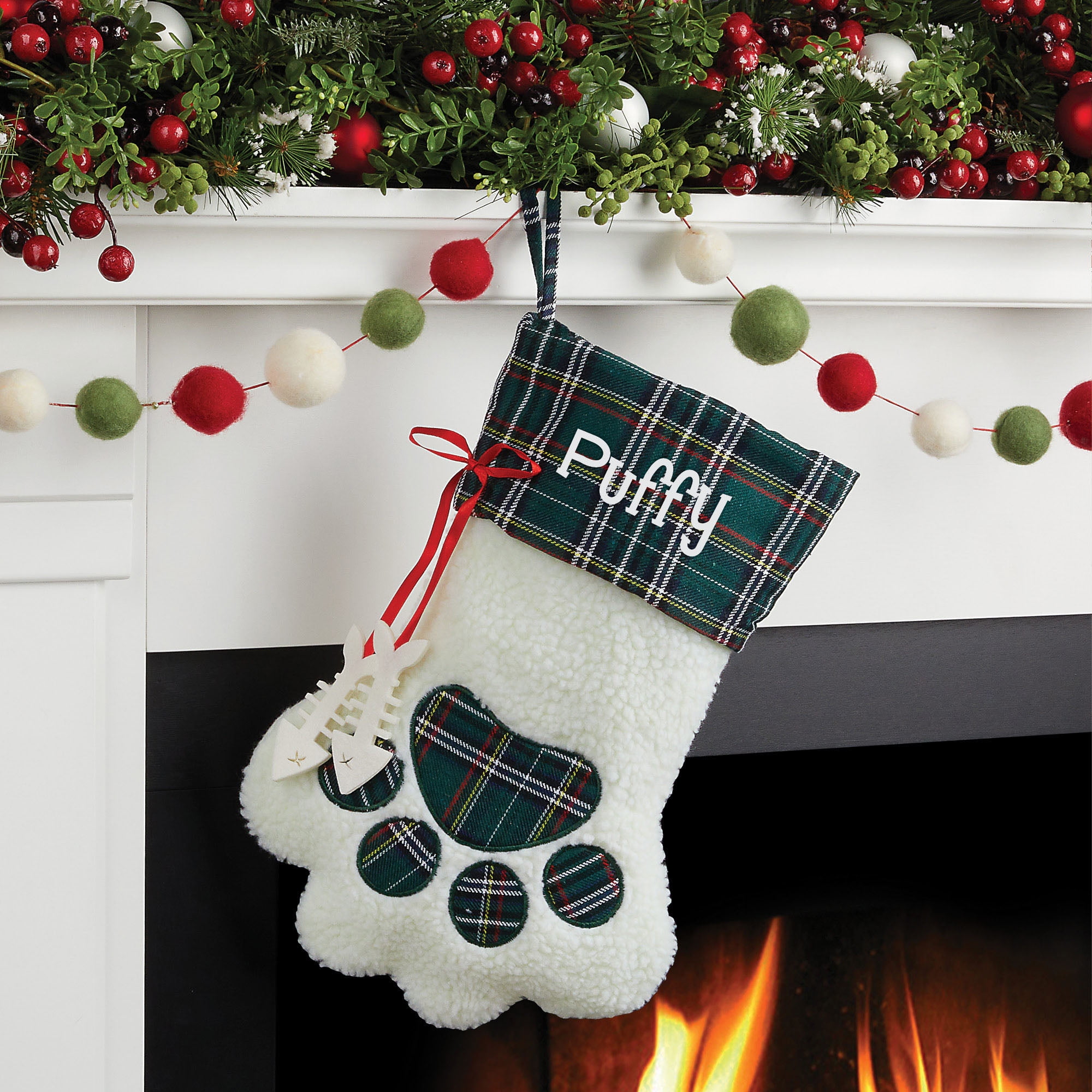 ewwercd Cat Personalized Knitted Christmas Stocking with Name, Embroidery Christmas Trees Snowflake Paw Custom Needlepoint Stockings Set,Customized Family