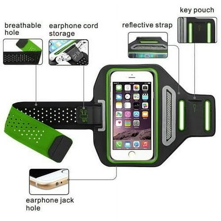 Sport Armband for iPhone 7, iPhone 6 / 6 Plus, Iphone 5, Iphone SE, Iphone 5C, Up to 5.5 Inch Universal Running Pouch + Key Holder - Green
