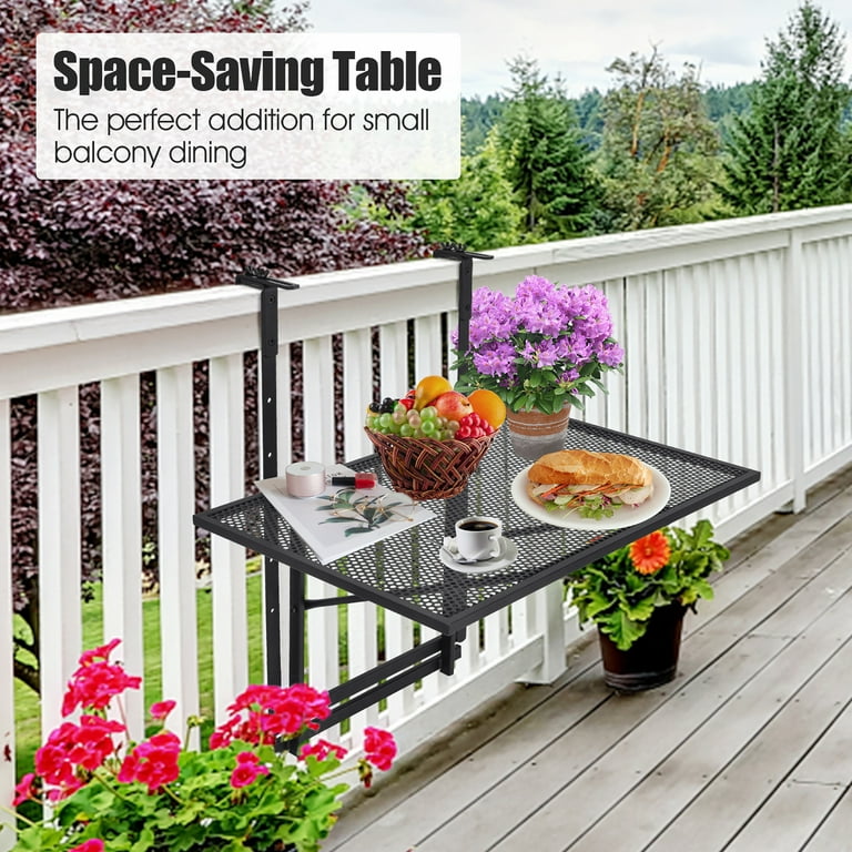Costway folding balcony deck table patio small side stand hanging railing adjustable discount