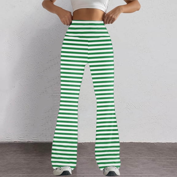 Womens Leggings Women Tight Fitting Hip Hugging Shapewear Striped Flared Pants Yoga Pants Pants for Women Green 2XL