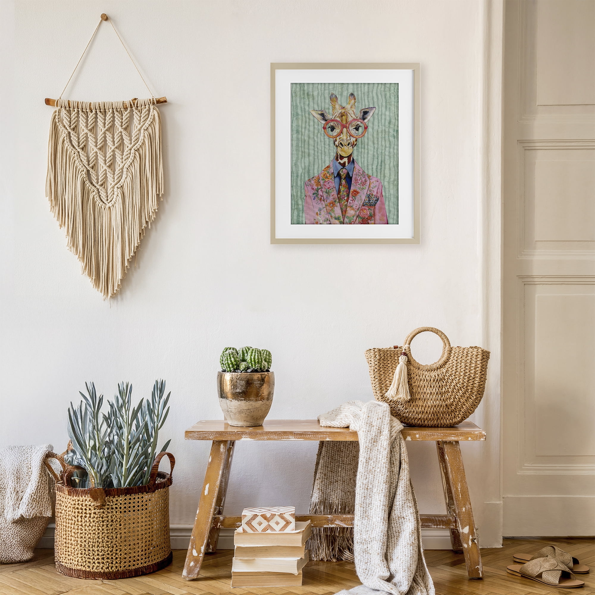 Stupell Industries Tall Stylish Giraffe Birch Framed Print Under Glass, design by Svetlana Aleynikova