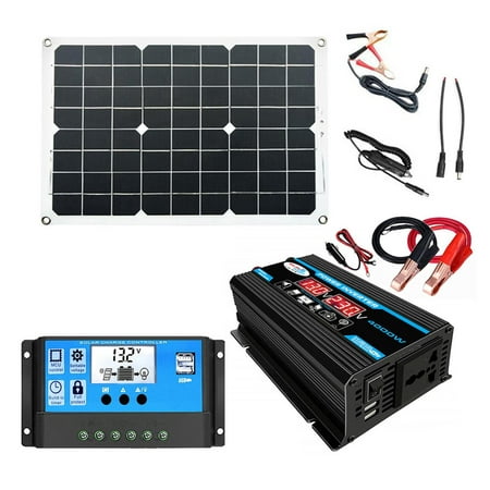 

12V Monocrystalline Solar Panel Kit|Flexible Solar System kit 30A Controller Connector|300W Solar Inverter for Home RV Trailer Caravan Boats