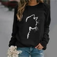 thumbnail image 2 of IROINNID Women's Long Sleeve Pullover Sweatshirt Round Neck Mid-Length Print Casual Autumn And Winter Cat Sweater, Black, 2 of 4