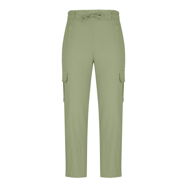 Yghzkop Mens Linen Blend Cargo Pants Solid Color Casual
