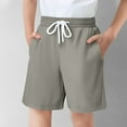 thumbnail image 2 of Loopsun Boys Sports Shorts, Boys' Solid Color Children's Casual Elastic Waist Drawstring Summer Shorts with Pocket Gray 7-8 Years, 2 of 5