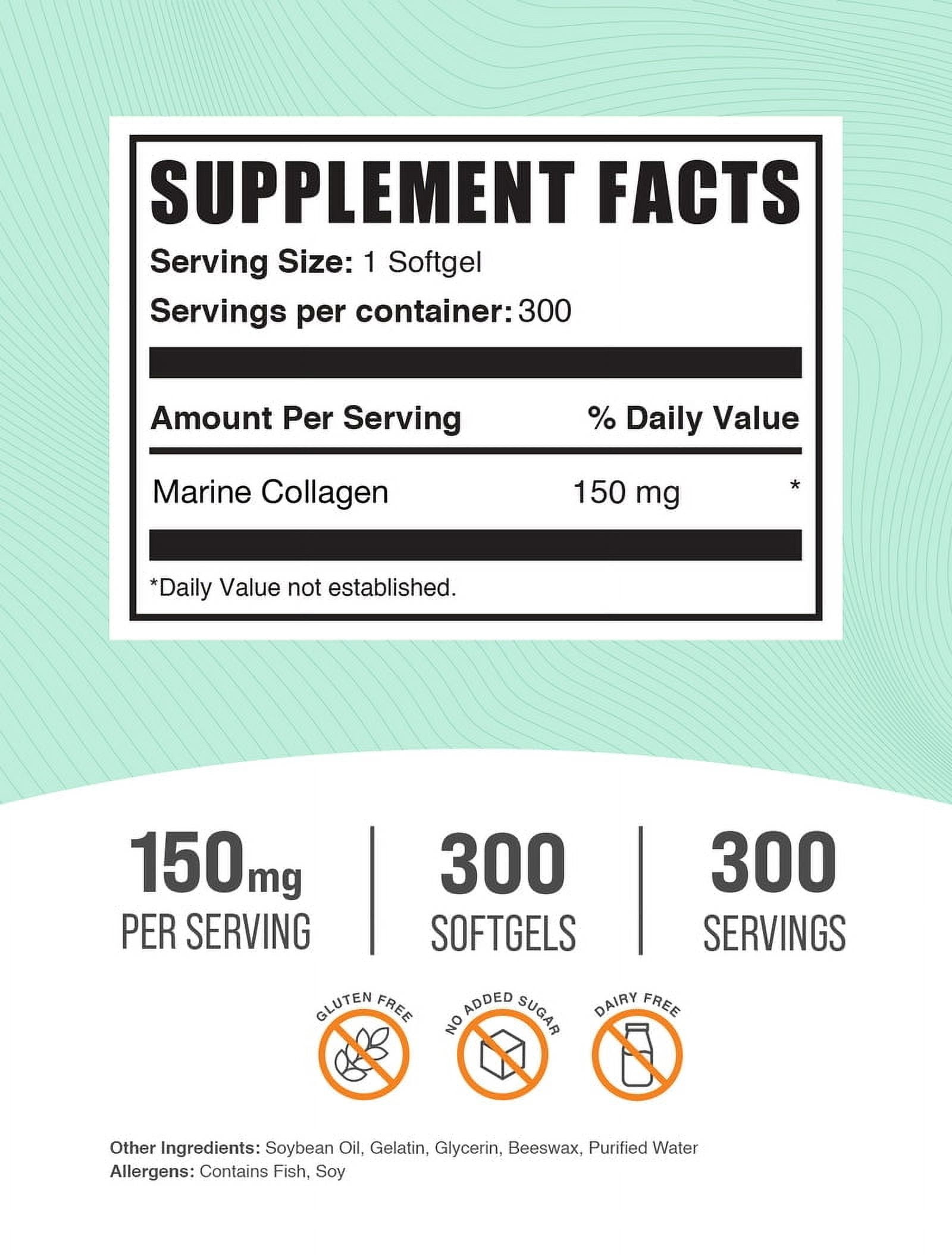 BulkSupplements Collagen Softgels - Marine Collagen Supplement, Gluten Free - 1 Softgel per Serving (150mg), 300 Count
