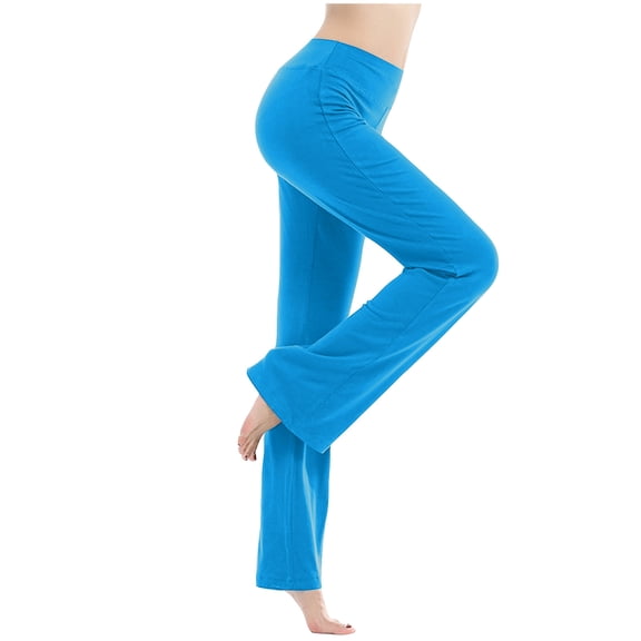 XFLWAM Workout Leggings with Pockets High Waisted Bootcut Yoga Pants with Pocket Seamless Butt Lift Wide Leg Dance Flare Trouser Sky Blue XL
