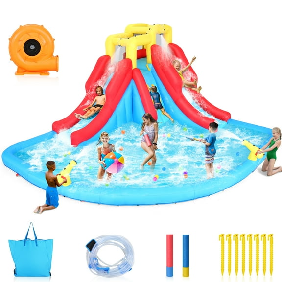 Veeboto Inflatable Water Slide, Inflatable Water Slide with 440W Blower, Includes Large Play Pool, Double Slides, Climbing Wall, Double Water Cannons for Large Water Parks