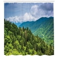 thumbnail image 3 of Appalachian Shower Curtain, Nature Landscape of Dramatic Sky and Mountain Forest, Fabric Bathroom Set with Hooks, 69W X 75L Inches Long, Lime Green Dark Turquoise Ceil Blue, by Ambesonne, 3 of 3