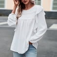 thumbnail image 3 of qILAKOG Womens Shirts Long Sleeve Blouses Dress Tops Women's The Four Seasons Casual Round Neck Tops Pullover Blouses Ladies Comfy Boho Cute Tops Women's 2024 Summer T-Shirts, White&M, 3 of 8