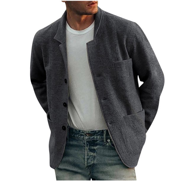 Chaqueta de color sólido de moda con bolsillo de un solo pecho para hombre Abrigo de prendas de vestir básico informal Pompotops oipoqjl12376
