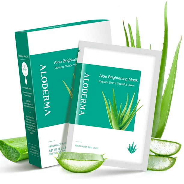 Mascarillas Aloderma Brightening con 88% de aloe vera orgánico, paquete de 5